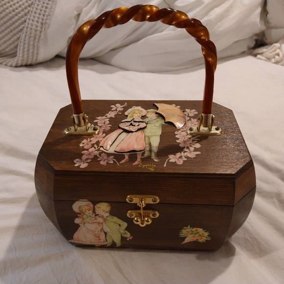 Vintage Handbags - Vintage 70's Wooden Box Purse
